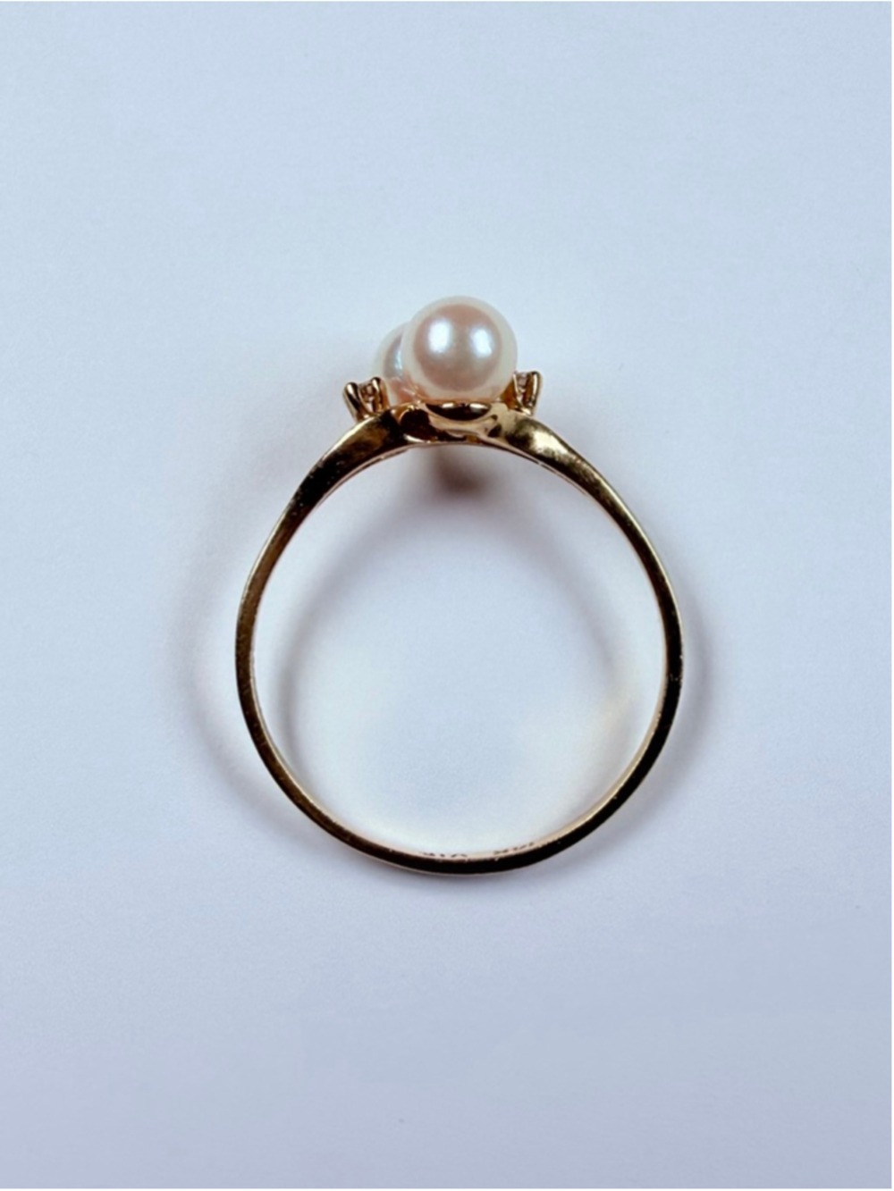 14K Solid Yellow Gold Genuine Diamond & 5MM Bypass Double Pearl VTG Ring - Picture 7 of 13